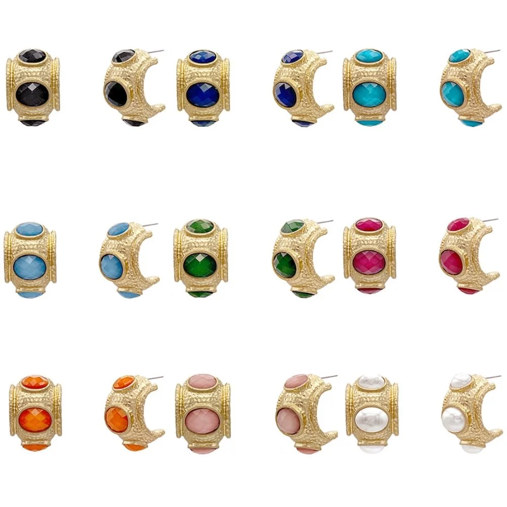 Faceted Stone Hoop Earrings