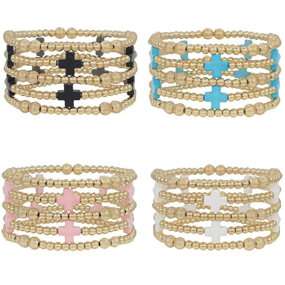 Gold Ball Bead and Cross Bracelets