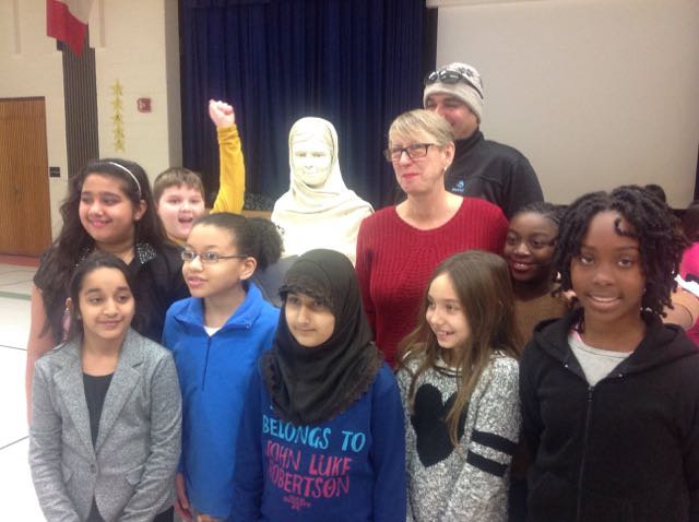 Students at Munden Park School with their Malala sculpture