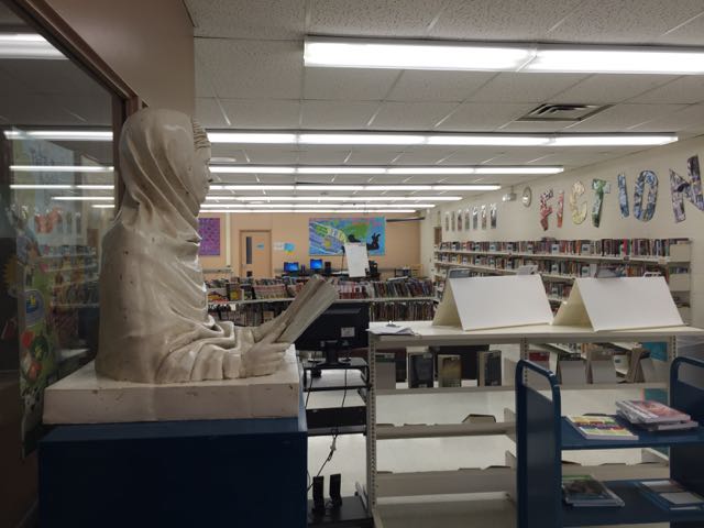 Malala sculpture at home in the Gordon Graydon Sr Public School library