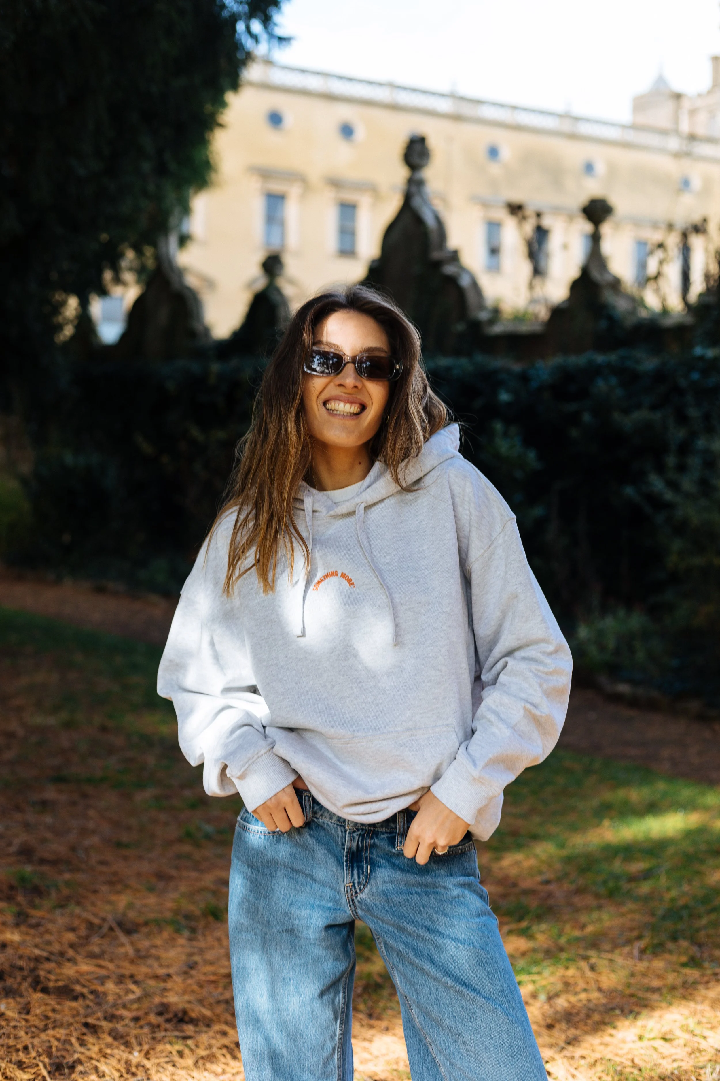 something more® oversized grey circle hoodie