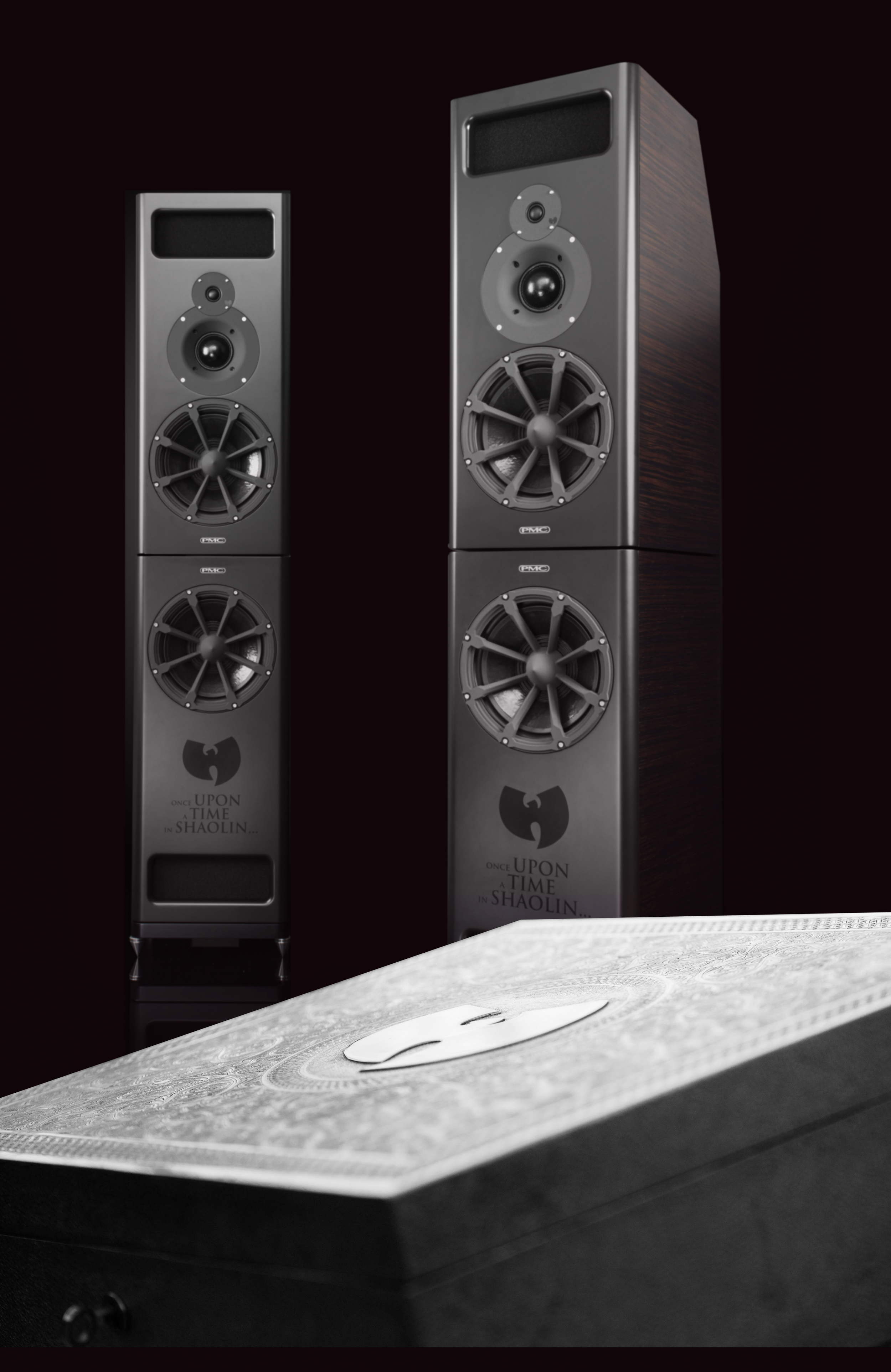PMC MB2-XBD speakers and the hand carved nickel-silver casing designed by the British Moroccan artist Yahy