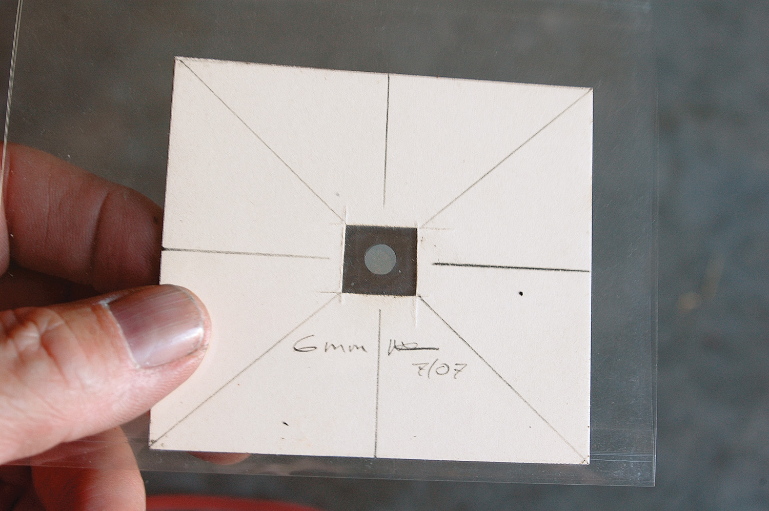 After extensive calculations, conjecture, and testing, a camera obscura aperture of 6mm was selected, milled from an extremely thin titanium sheet.