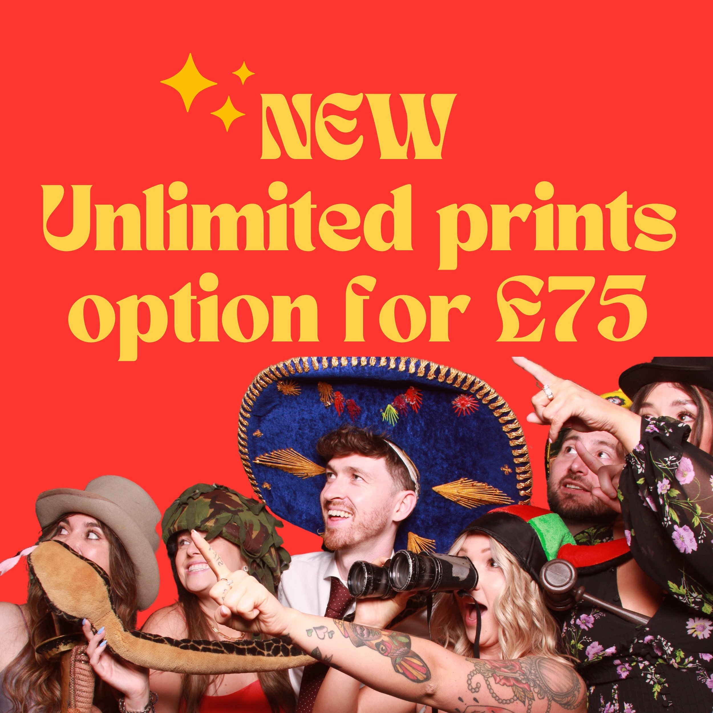 NEW PRODUCT! Give a print to everyone at the booth for an extra &pound;75✨😍 
As standard, use of the photobooth has always been unlimited with two prints per go (that&rsquo;s one for you and one for your guests to take home). 
This new feature allow