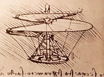 Leonardo da Vinci's aerial screw in a drawing from 1493.
