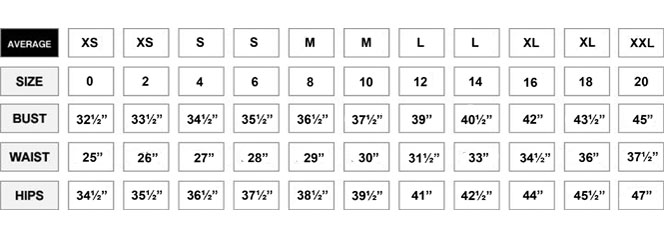 Dress Size Number Chart