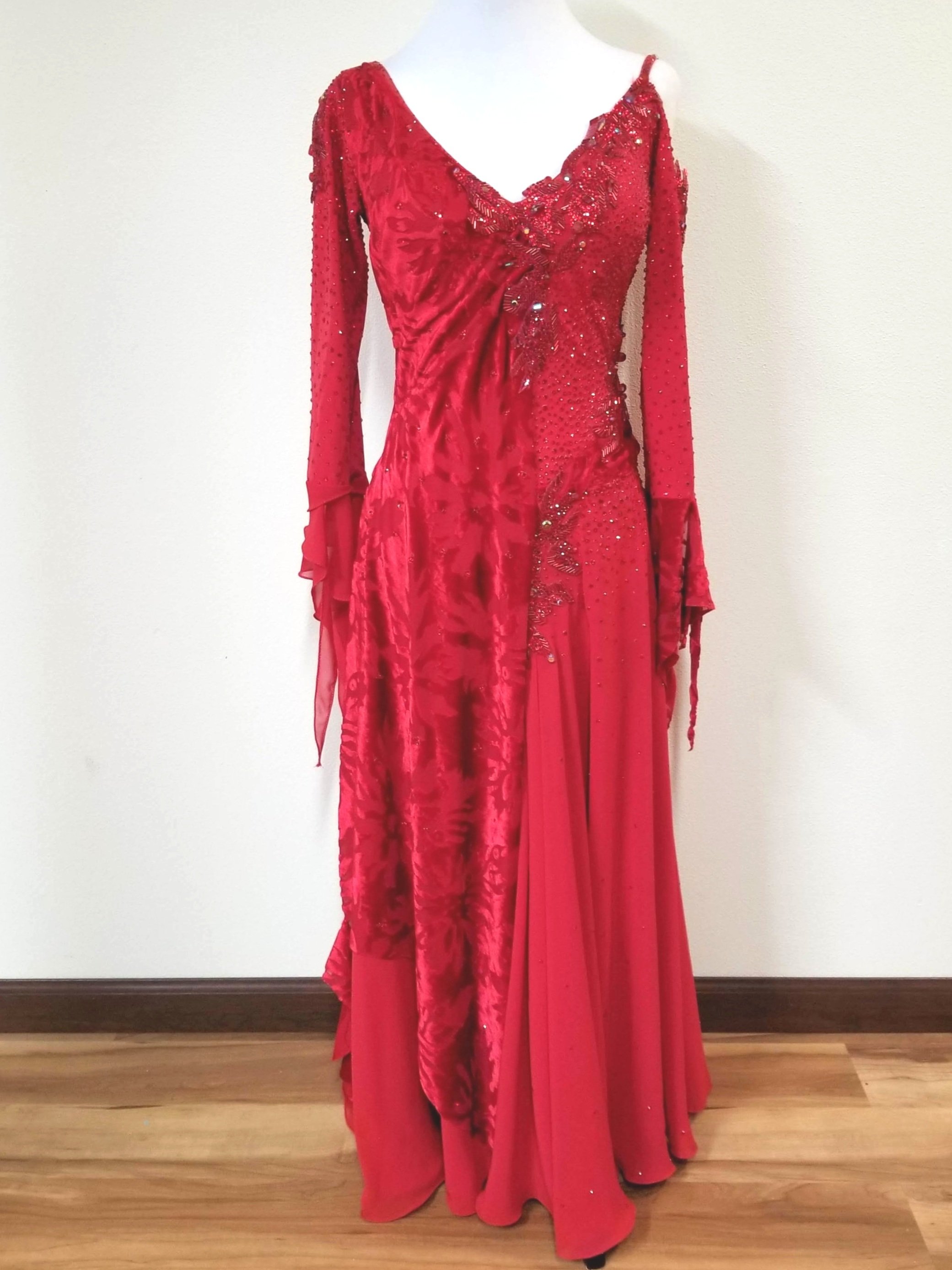 BALLROOM DRESS RENTAL – Red Lace (ID#246) | KE Dancewear