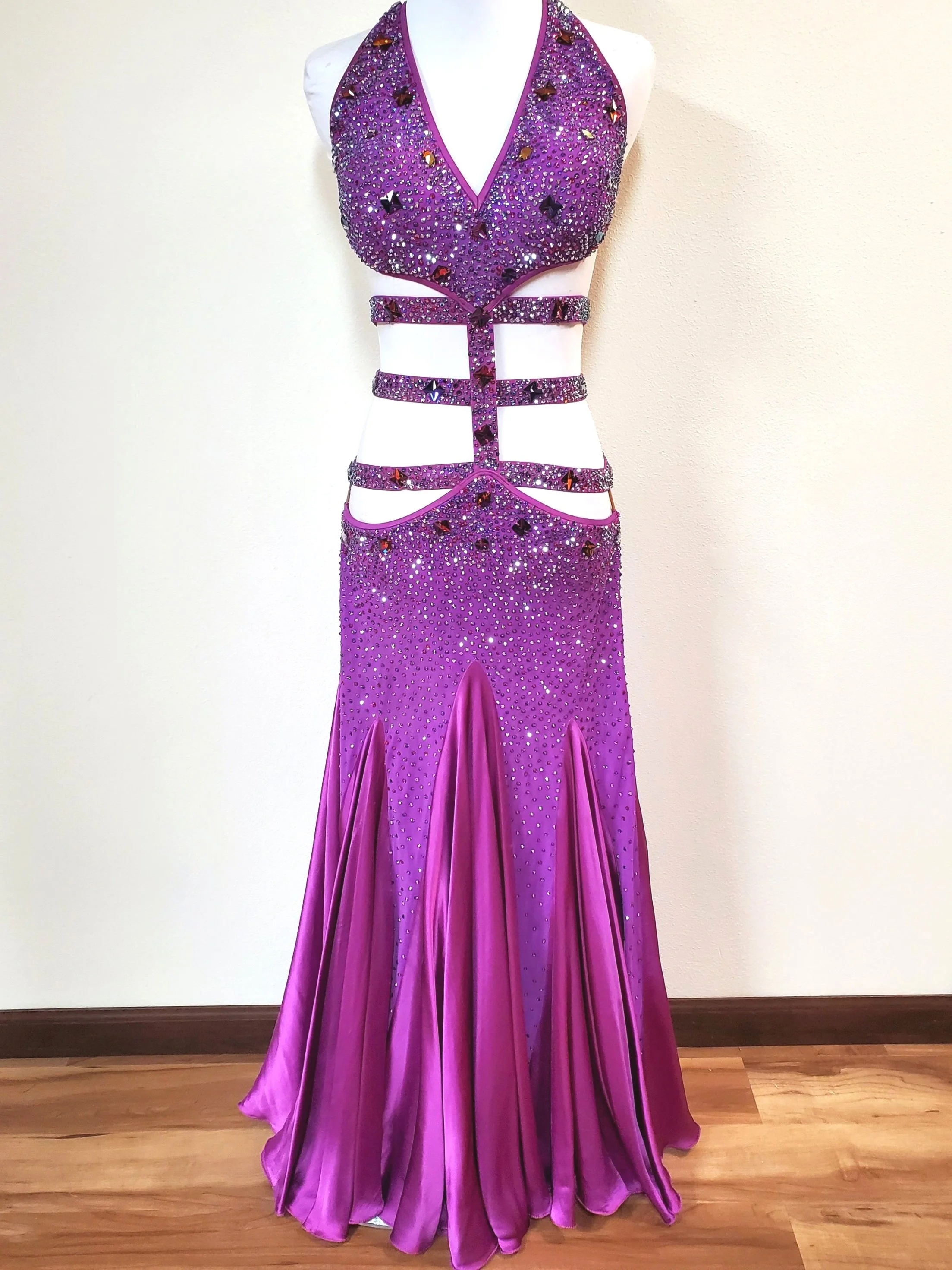 purple latin dress Purple Sparkling Latin Dance Dress Rhythm Dress Full of Stones With a Slit L0059