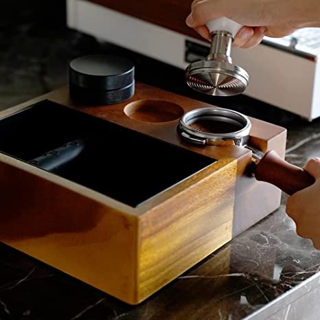 Walnut Coffee Knock Box With Espresso Tamping Station Espresso