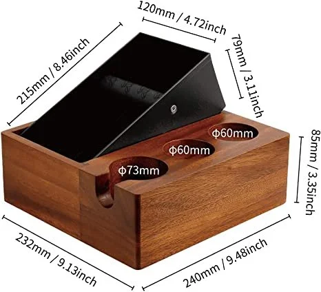 COOSIGAR 58mm Espresso Knock Box & Tamping Station – Walnut/Wood Base, Holds Tamper, Distributor & Portafilter, 1.5L Capacity