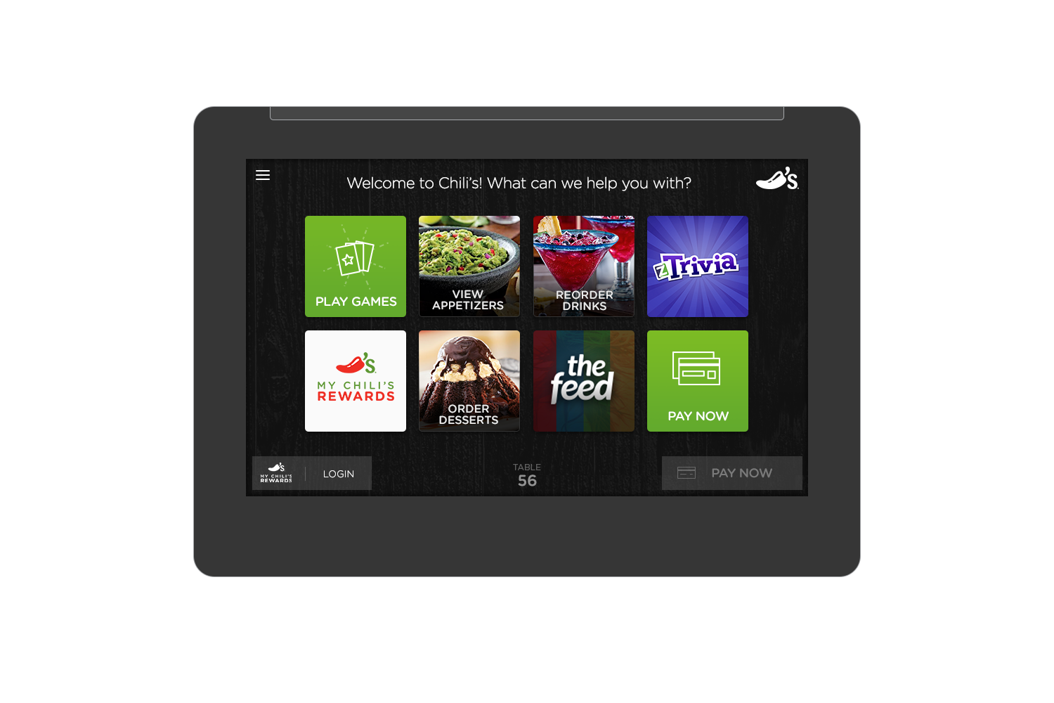 A darker version of the UI was created to be placed at the bar area allowing the servers to quickly identify devices.
