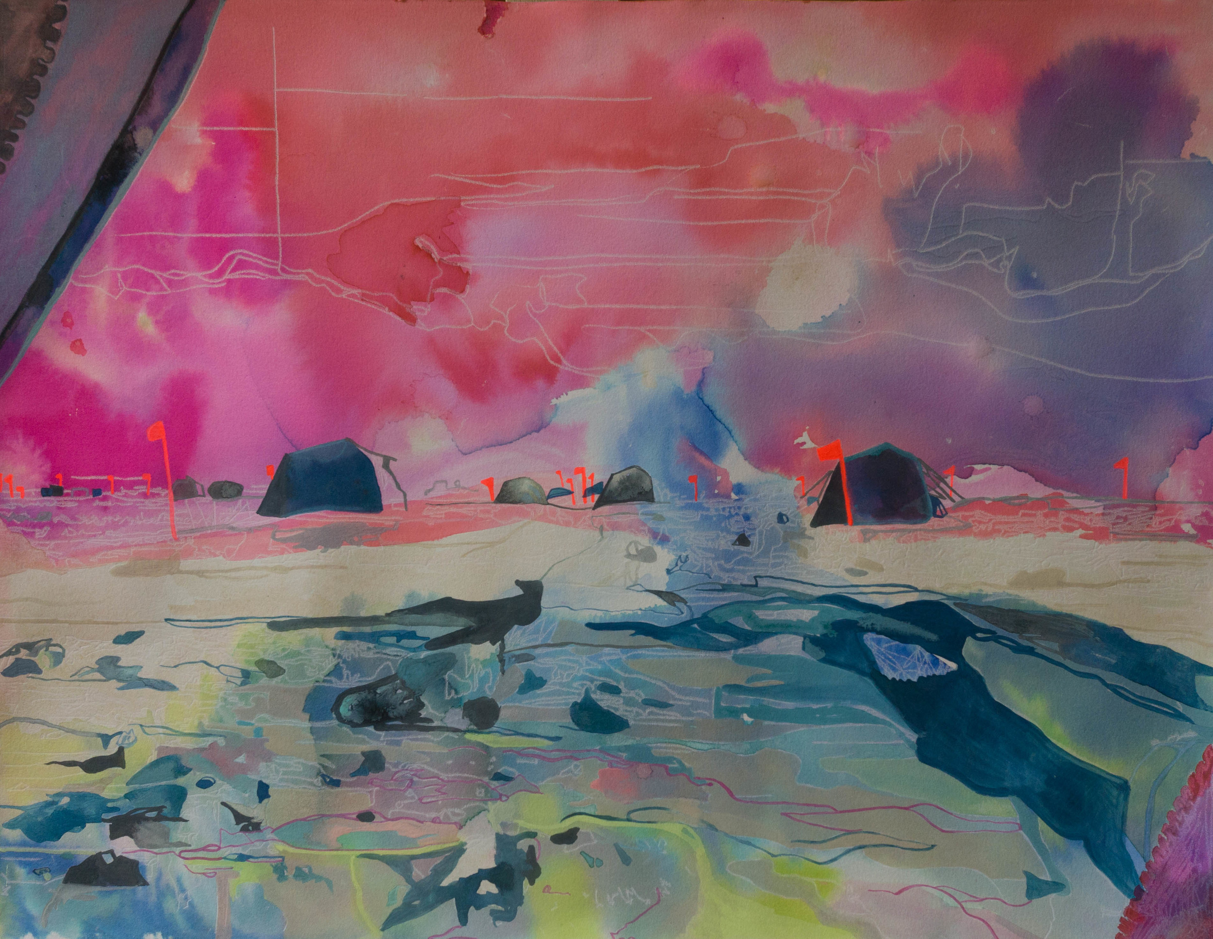 Winner, Undergraduate, Natalie Graff "Morning clouds over WAIS Tent City", mixed media