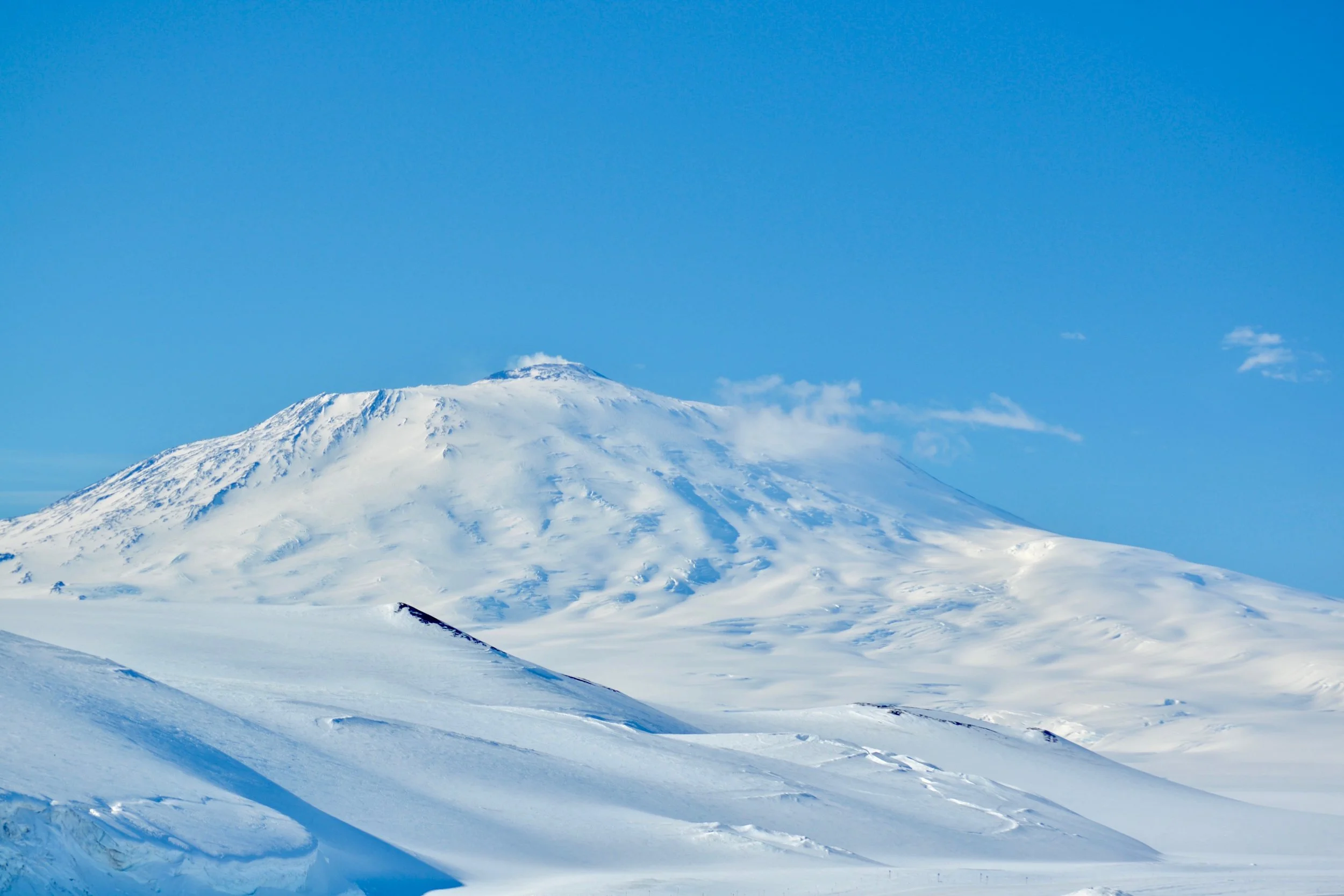 Pressure ridges in the foreground, Mt. Erebus in the background
