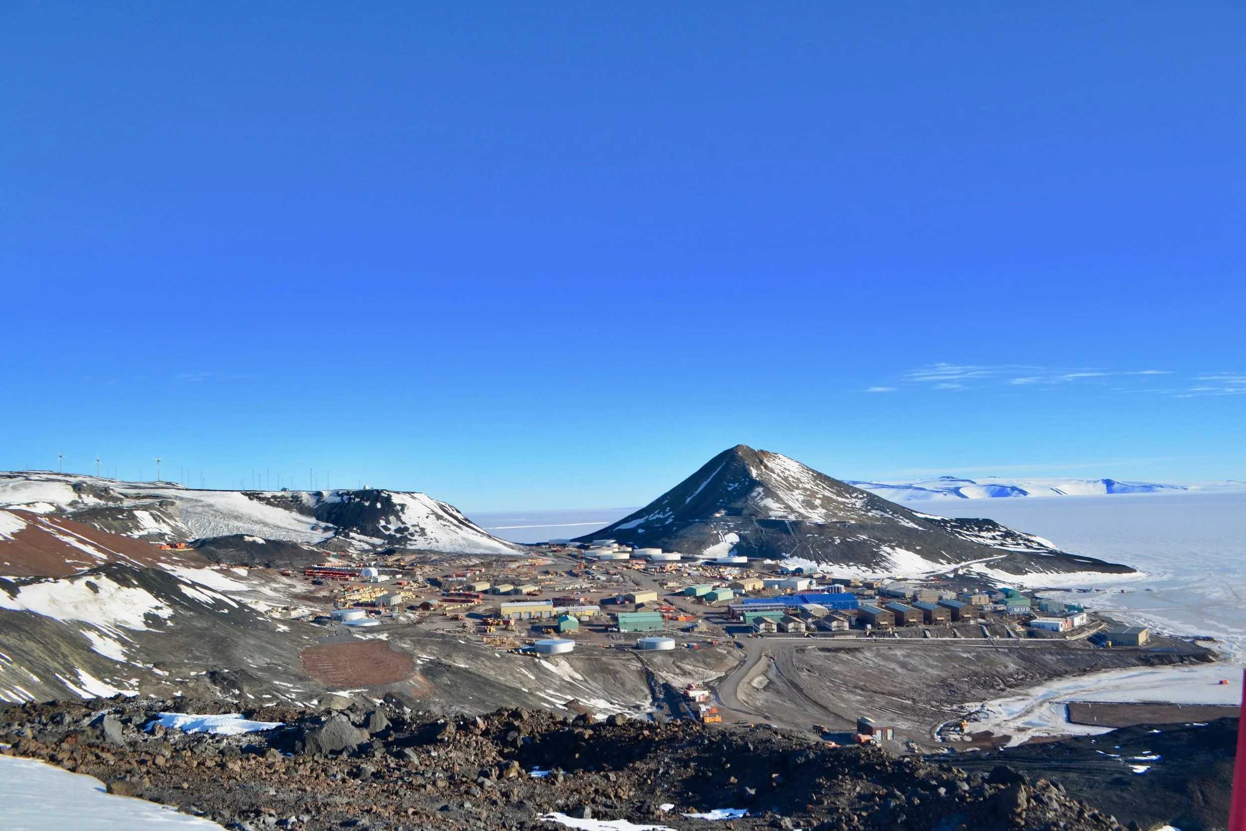 Looking down on McMurdo from a hike along Hut Point Ridge
