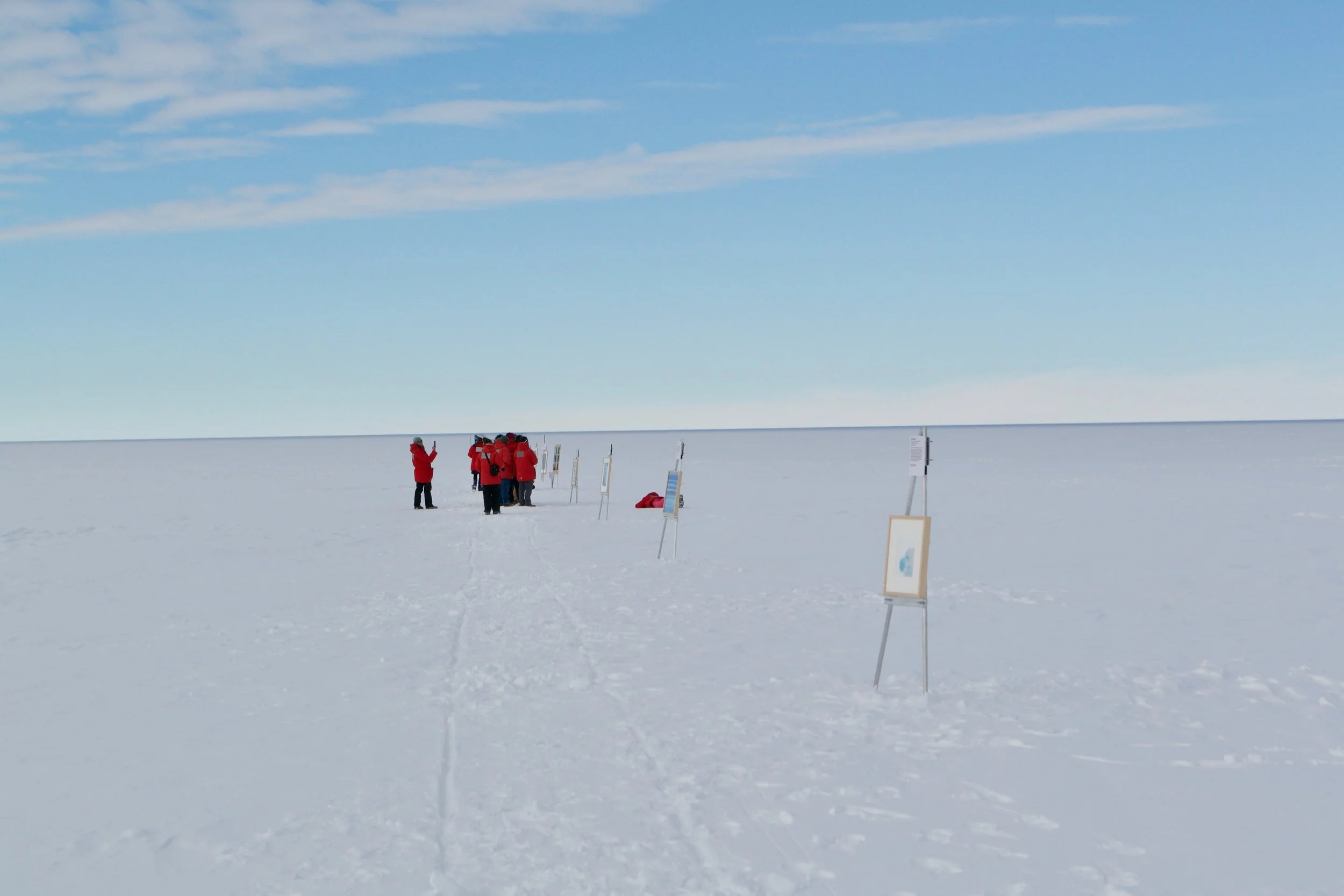 The exhibit extending out into the white abyss