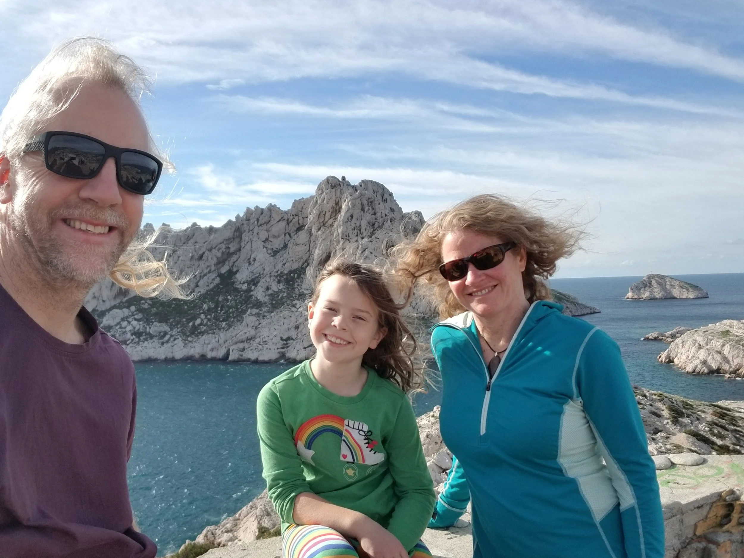 Mediterranean Islands everywhere. Sunshine an warm winds (look ma - no mitts!) What are those rocks made of? I don’t think it is limestone? Erin, you know?