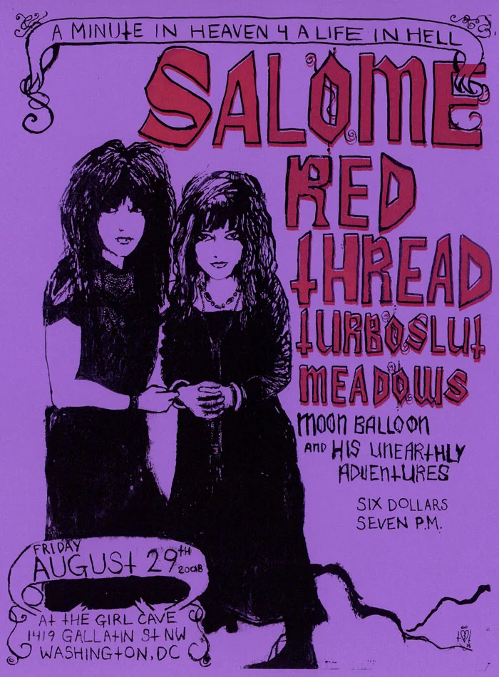 Ink, manipulated with a color copy machine and layered thru multiple passes in such a machine. This is inspired by the cover and contents of Adulterers Anonymous, an amazing collaborative book of poetry by Lydia Lunch and Exene Cervenka. I had to salvage the original drawing from a little disaster. I spent about 10 hours sitting at my dining room table drawing this, but during that time, people came and went (I lived in a moderately chaotic punk house at the time) and various beverages were in proximity to the drawing...some spilled. Buy the ticket ride the ride, as they say.