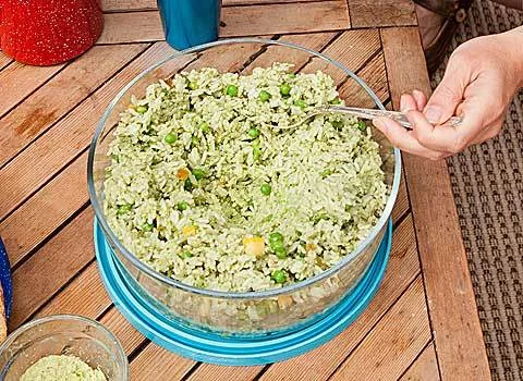 Jasmine Rice Salad with Wasabi Leaf Pesto and Crystallized Ginger