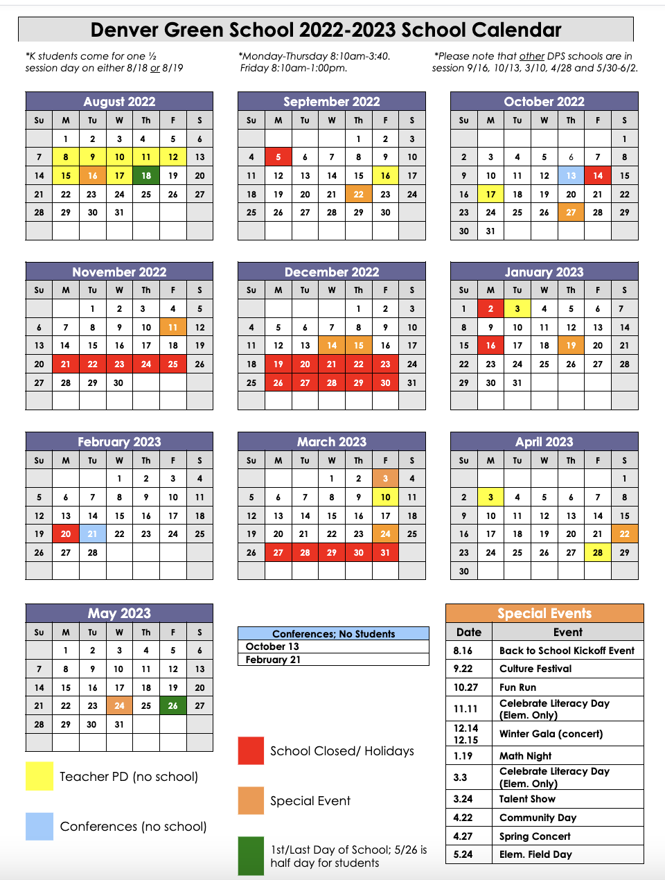 Calendar — Denver Green School