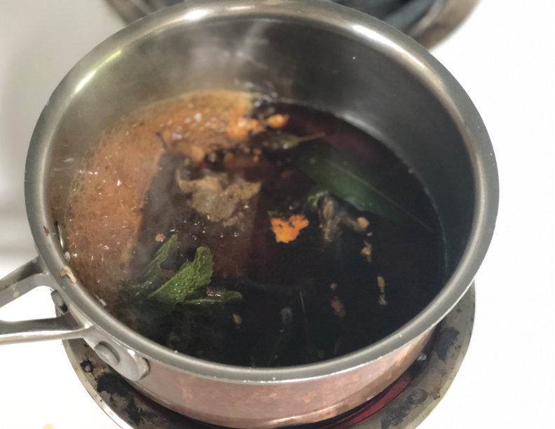 With tea, then sugar, coming to full boil again