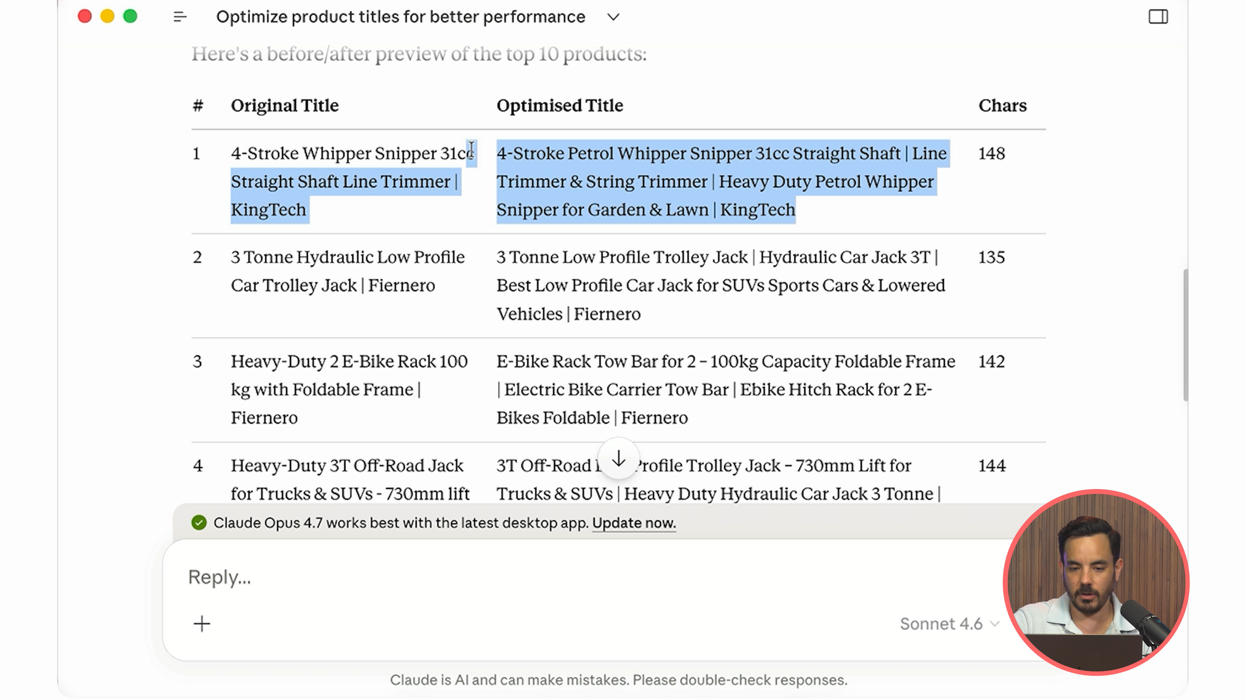 "Optimise my product titles using the Product Title Optimiser skill."