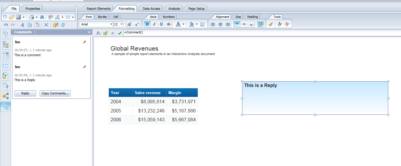 Commenting directly on webi document