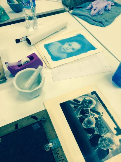 Works-in-Progress. Cyan layer & image © Mel Skerpon 2015; Nega tive © Laurie Schorr 2015