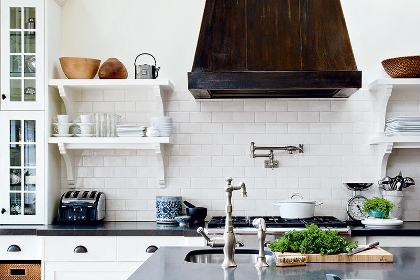 Classic White Kitchen with Custom Copper Range Hood