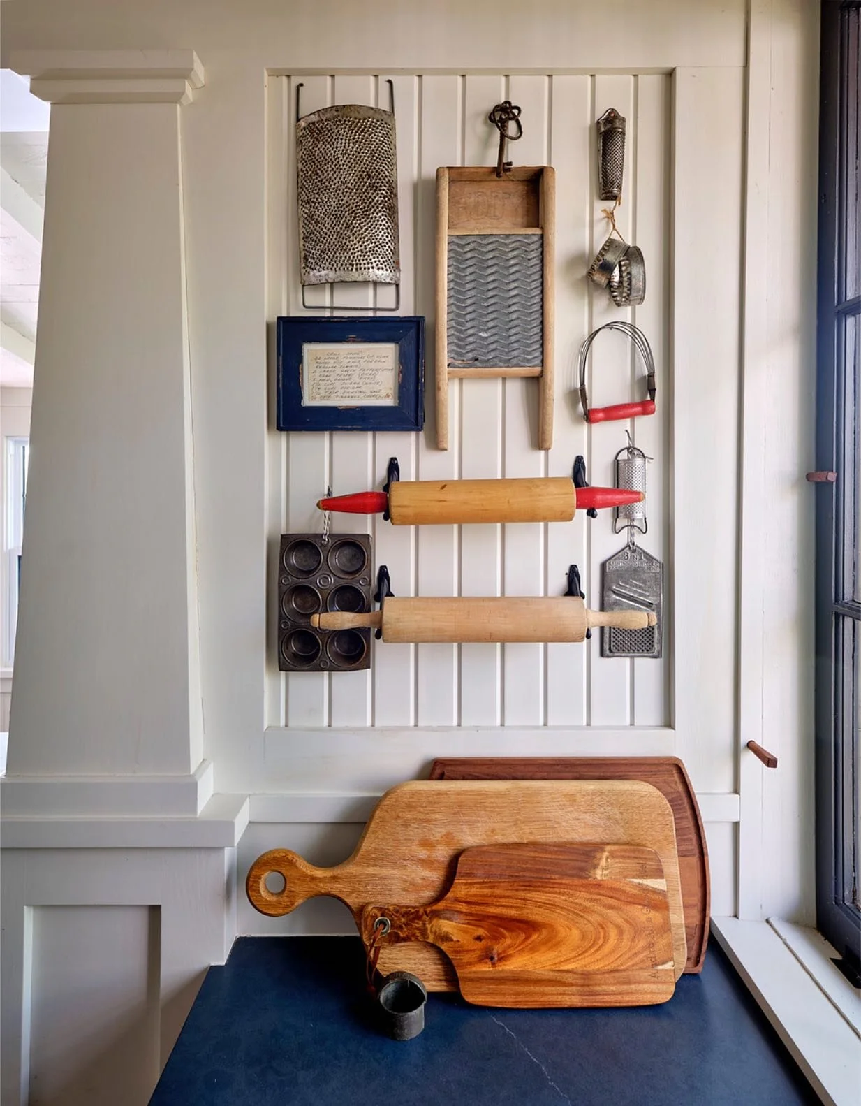 I love when old things, and things collected over time can become features in a clients newly designed space, like all of these antique kitchen tools, some still in regular use. Shout out to the masterful trim carpenters not only for the beautiful ex