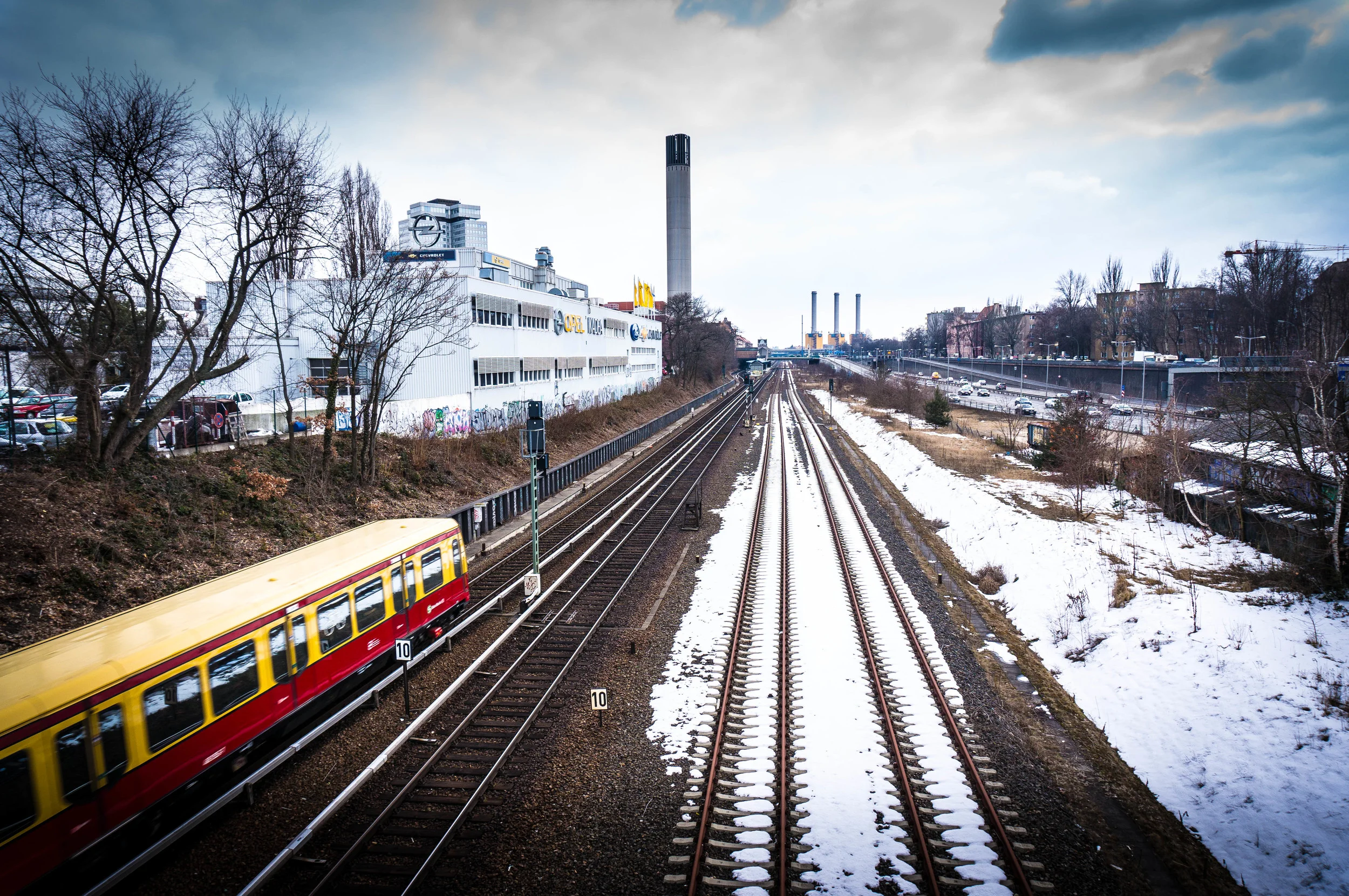 S-Bahn train on snowy tracks