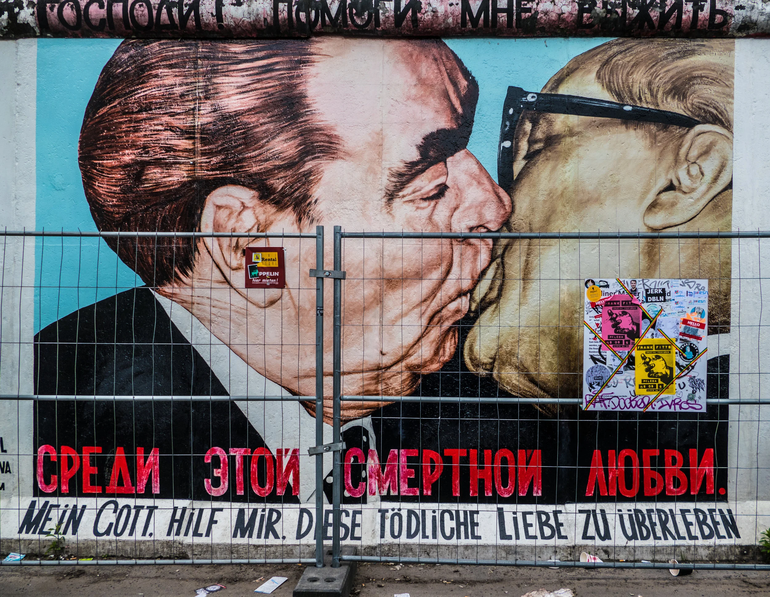 The famous Socialist Kiss between Brezhnev and Honecker