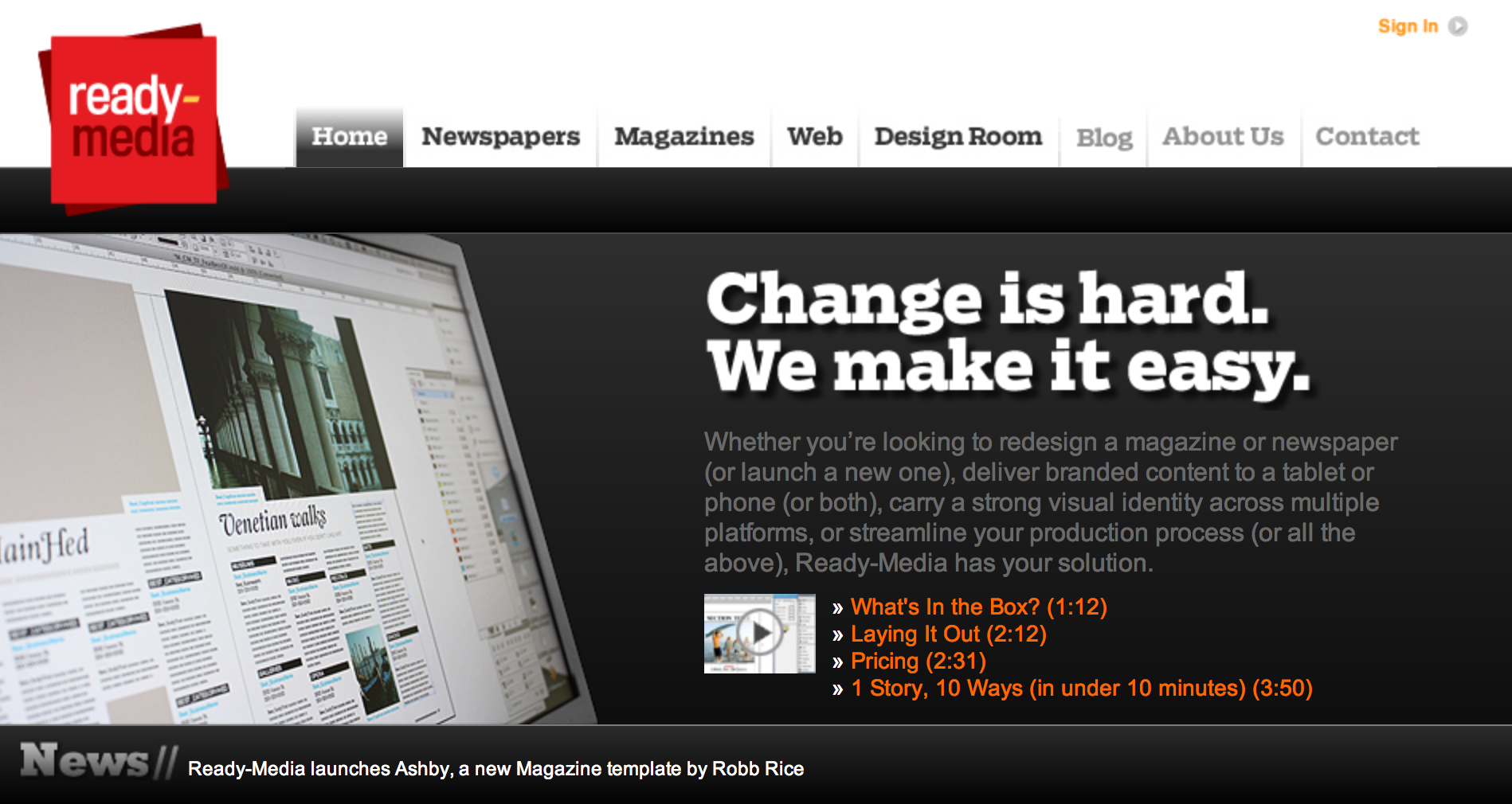 Ready-Media changes the way magazines and newspapers are designed. By delivering hundreds of pre-designed pages — with extensive style sheets, libraries, and font licenses baked in — publication production is vastly streamlined, freeing designers to concentrate on visual content and storytelling instead of rote layout. Along with my former boss Roger Black and partners Eduardo Danilo, Sam Berlow and David Berlow, we created Ready-Media with the intention of bringing world-class design and typography to smaller publications with limited resources. It turned out, however, that the benefits of a template-based workflow appealed to the bigger publishers too, and I have since been delivering Ready-Media-style templates to all of my clients including Scientific American, High Times and Variety. Below, a few sample pages from the first 6 magazine themes that I created for Ready-Media at launch . . .