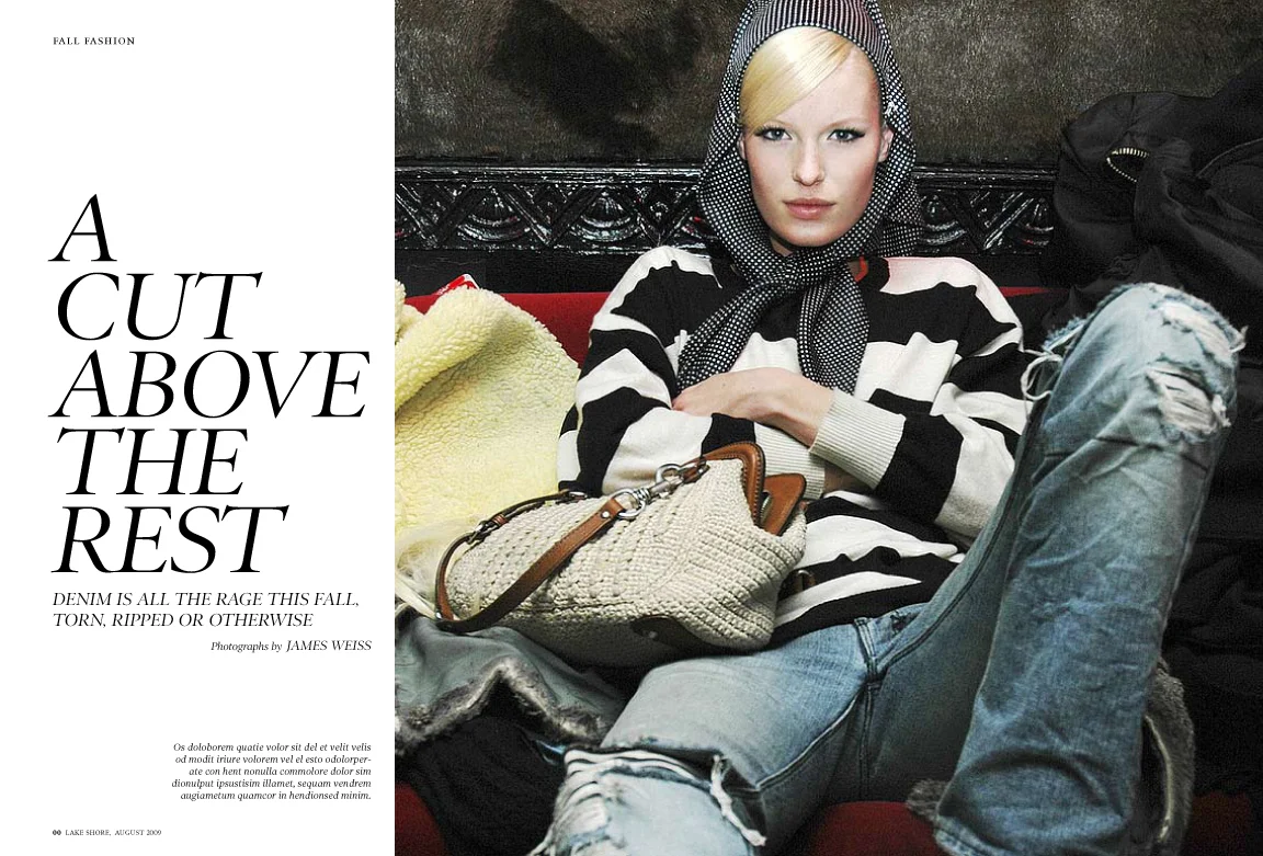 A fashion feature opener in the Lochmoor theme, a collection of templates ideal for city or regional publications.