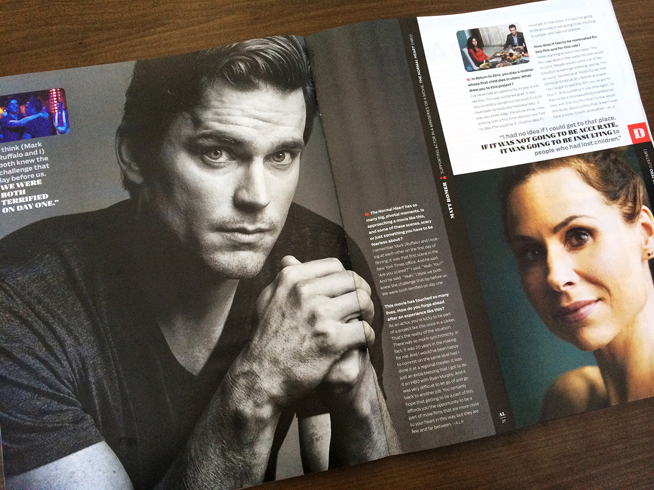 Matt Bomer (The Normal Heart), photographed by Mark Mann. Minnie Driver photographed by J.R. Mankoff