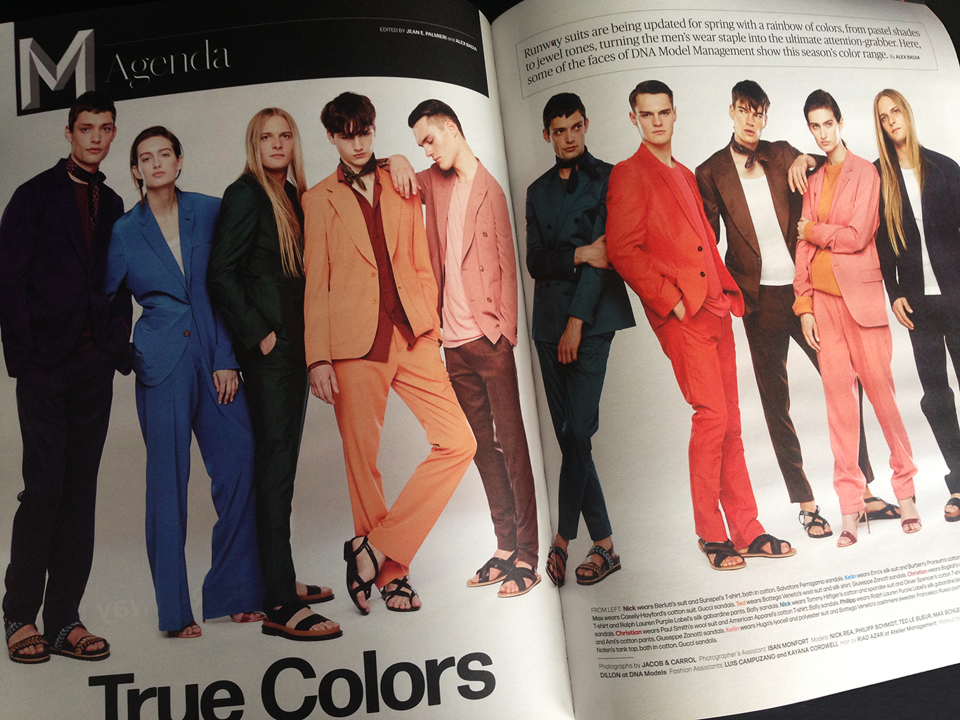 The season's rainbow of suit colors, photographed by Jacob & Carrol. Styled by Alex Badia, layout by Nick Mrozowski