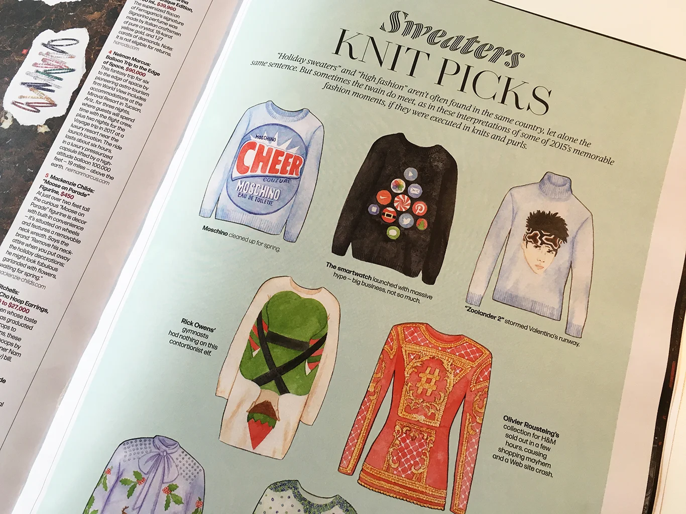 Memorable fashion moments of 2015 as holiday sweaters. Illustration by Megann Stephenson