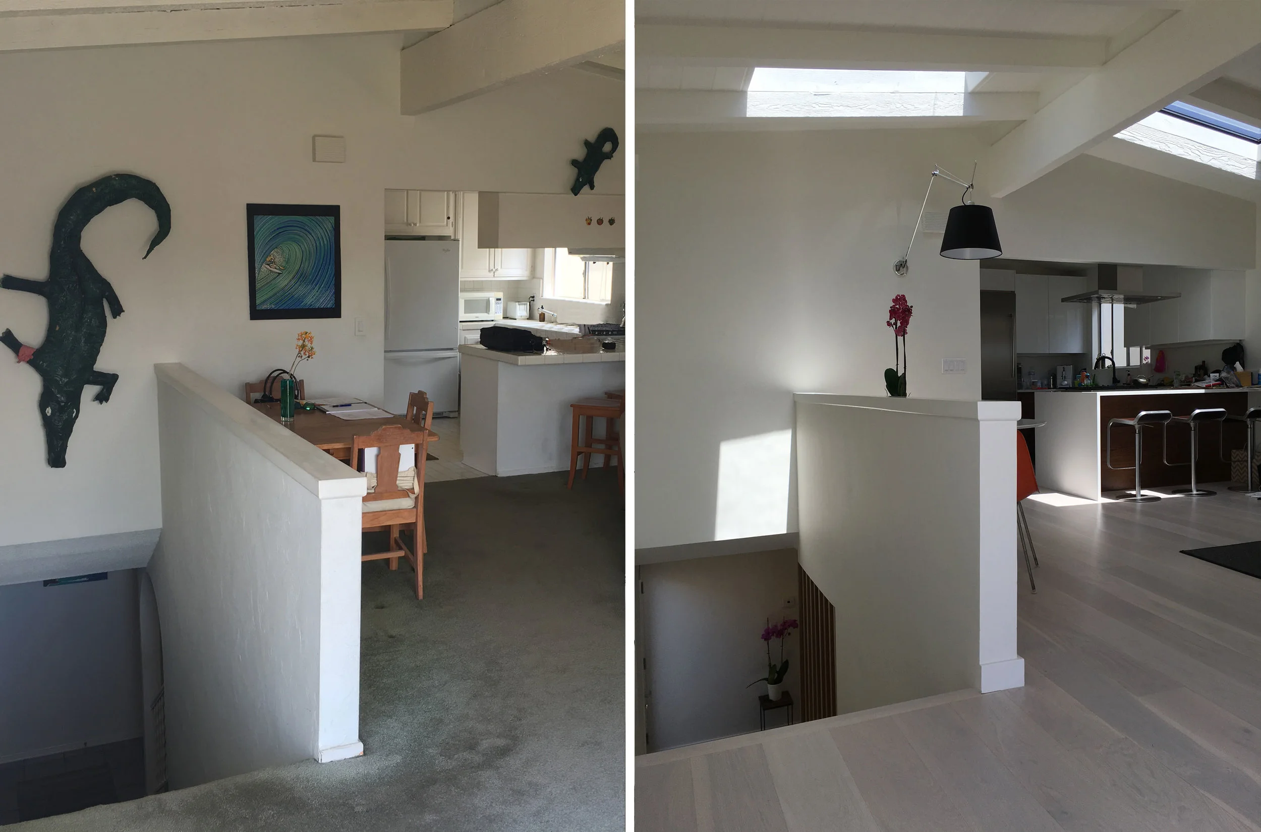 Before and After: Looking into Kitchen from Landing
