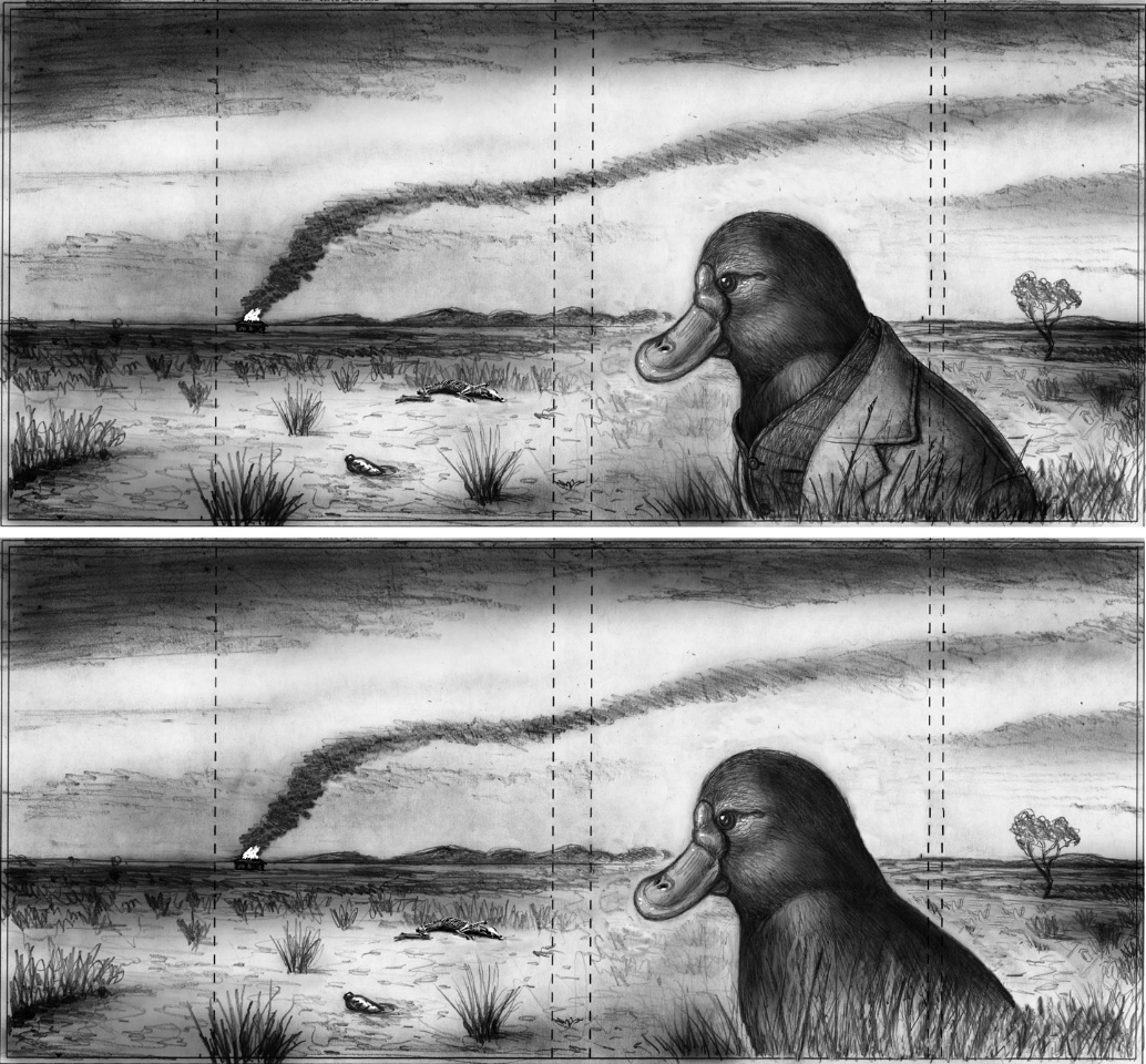 Initial sketches from Marc showing Albert with and without clothes