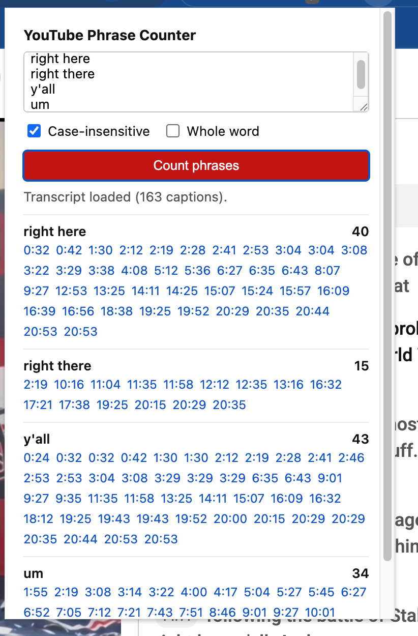 Youtube Phrase Counter