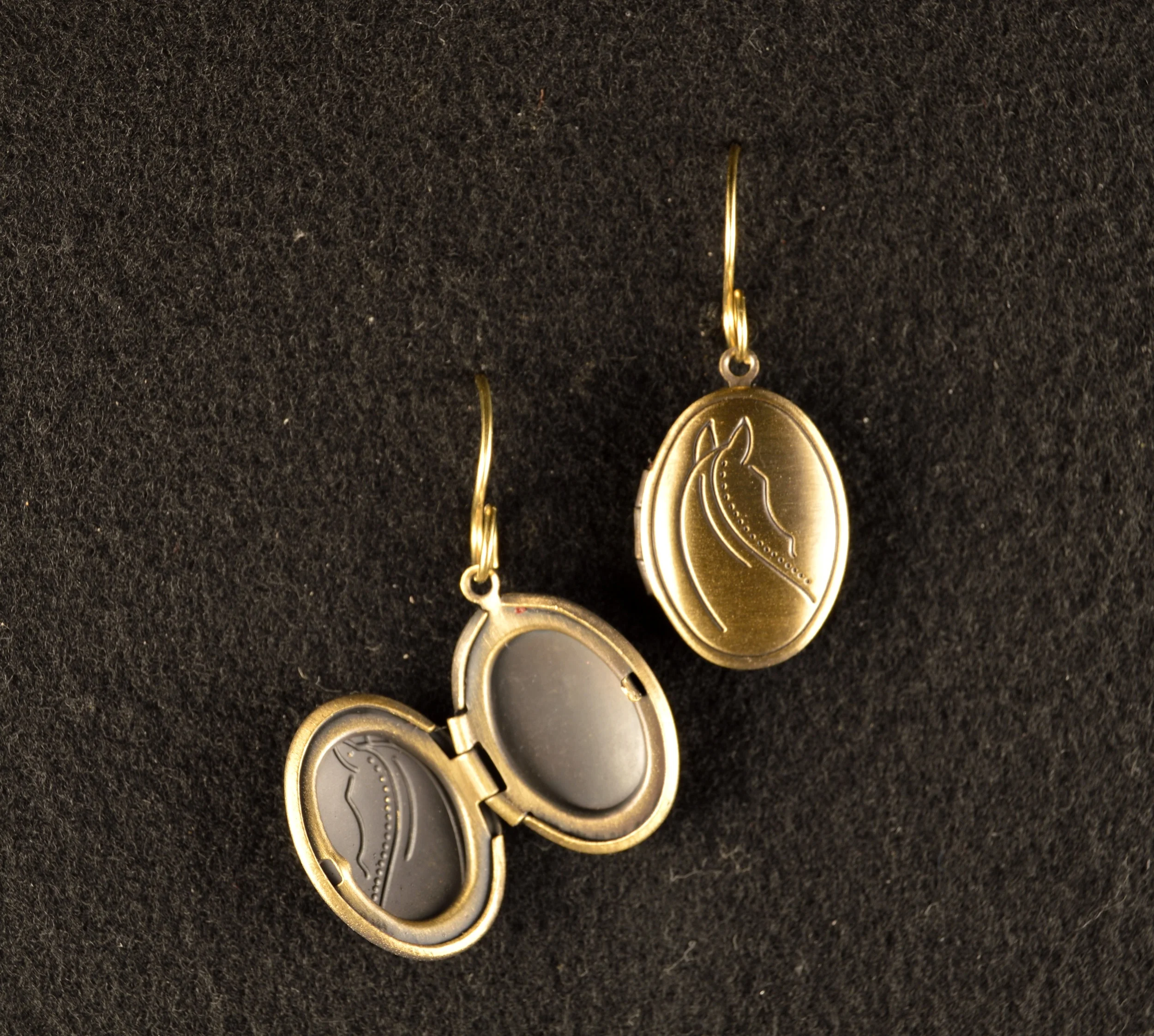 horse, equestrian antique locket earrings