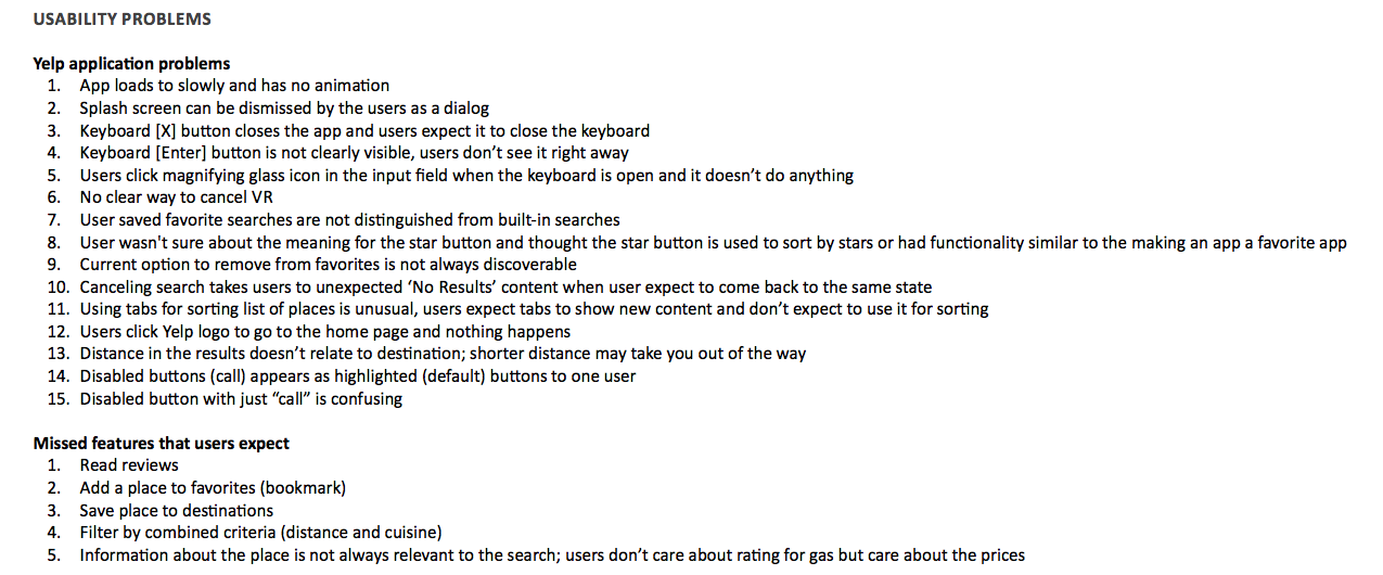 Usability report sample