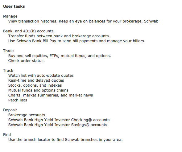 Schwab user tasks sample