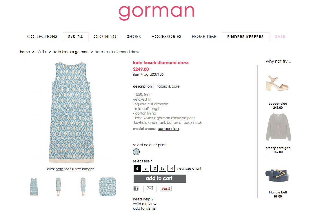 GORMAN X KATE KOSEK: DIAMOND DRESS