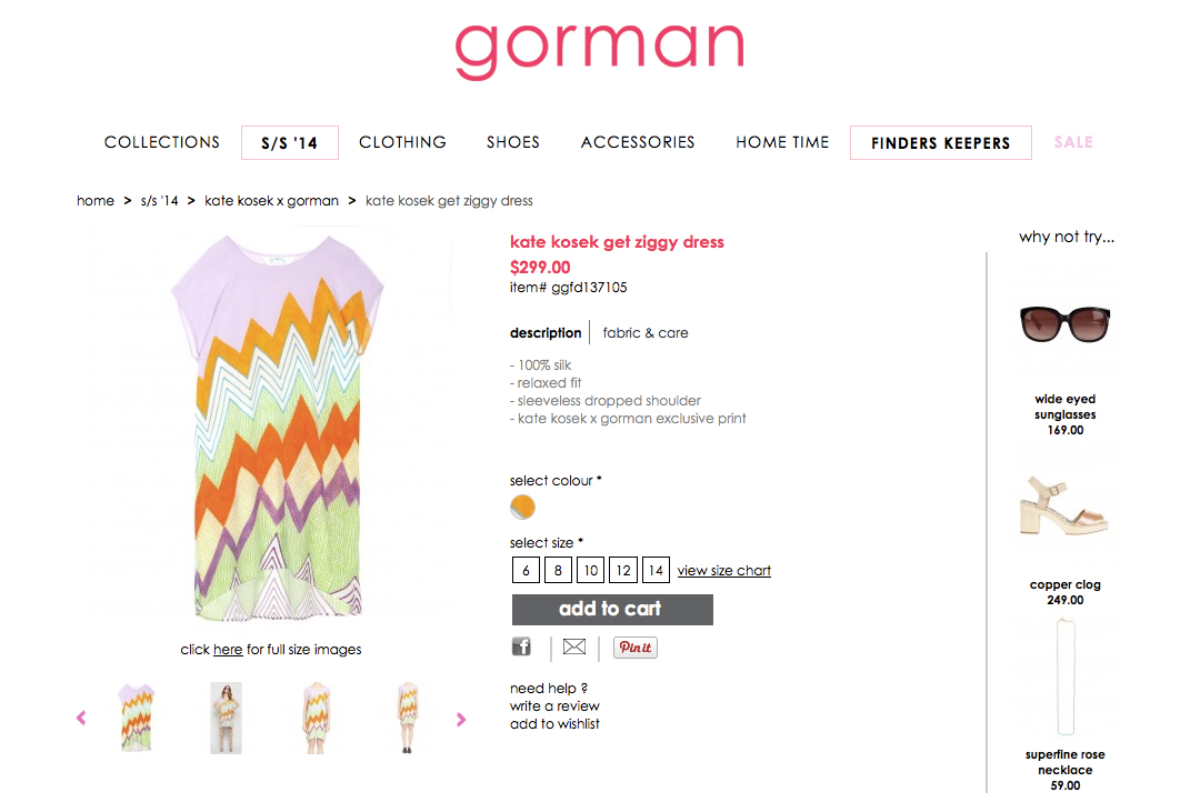 GORMAN X KATE KOSEK: GET ZIGGY DRESS