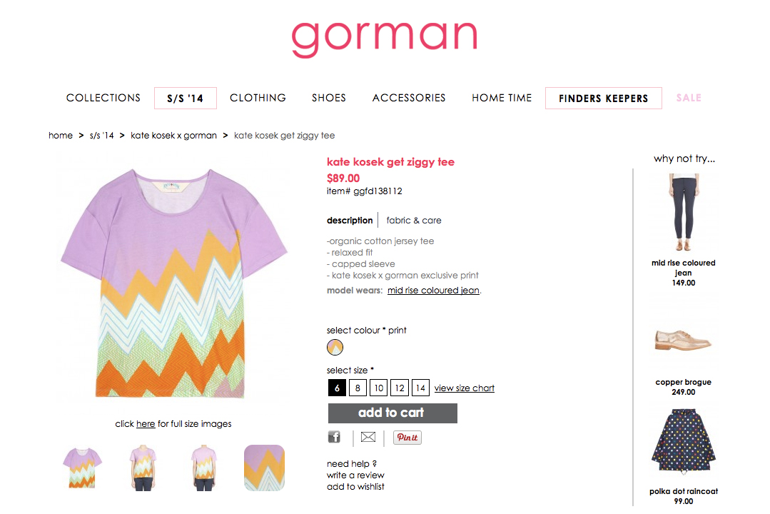 GORMAN X KATE KOSEK: GET ZIGGY TEE