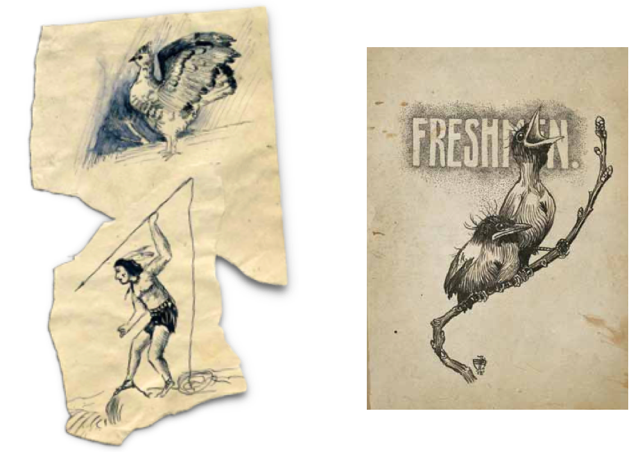 Illustrations from Edgar Miller's youth (c. 1907), including a page for his Eagle Rock High School year book. (1918)