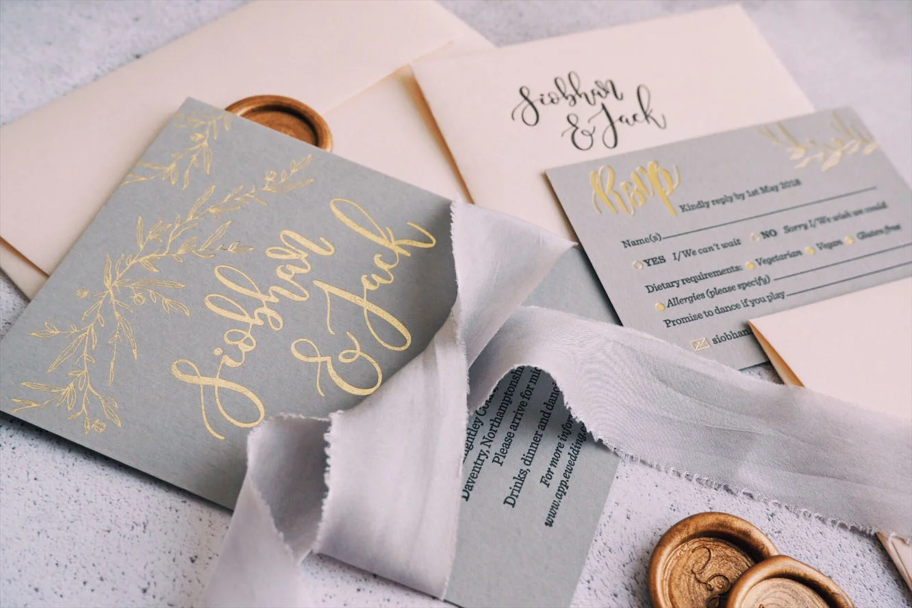 Modern Calligraphy Foil + Letterpress Wedding invitations