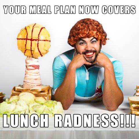 Clue #4: The Lunch Lady meme The fourth clue was a meme of a crossdressing lunch lady posing next to a trophy made of raw bacon, Kraft singles, and lettuce, leading to the campus cafeteria.