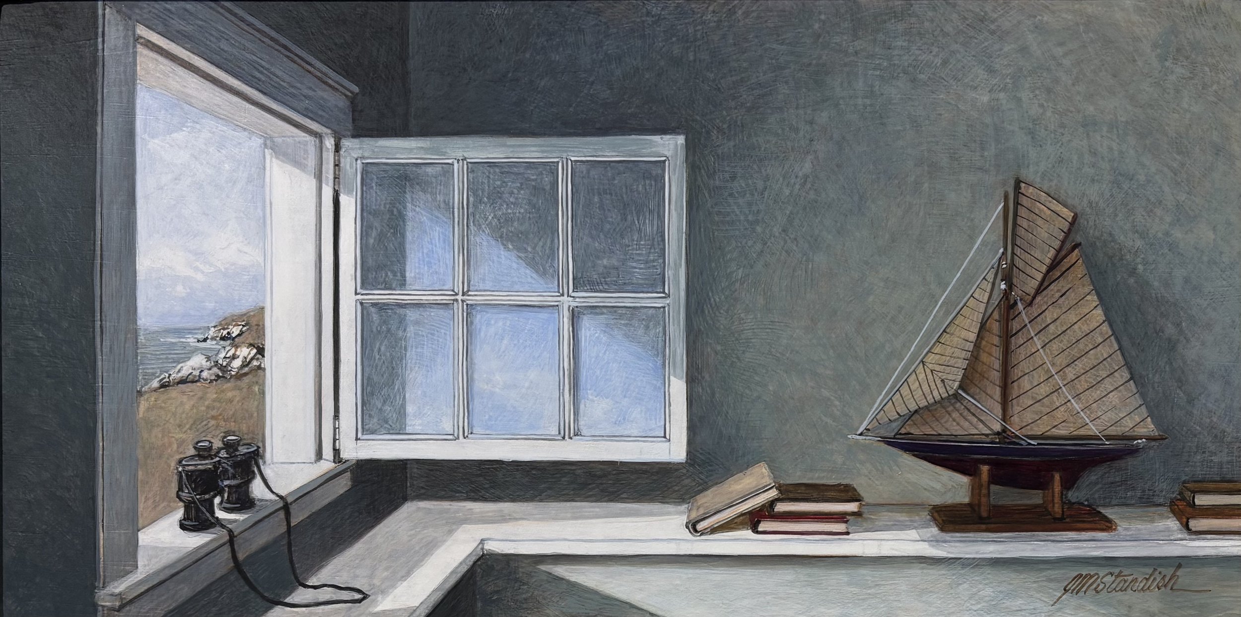 "Anything New?" original egg tempera, outside dimensions 15"x20.5", $1450.00-SOLD