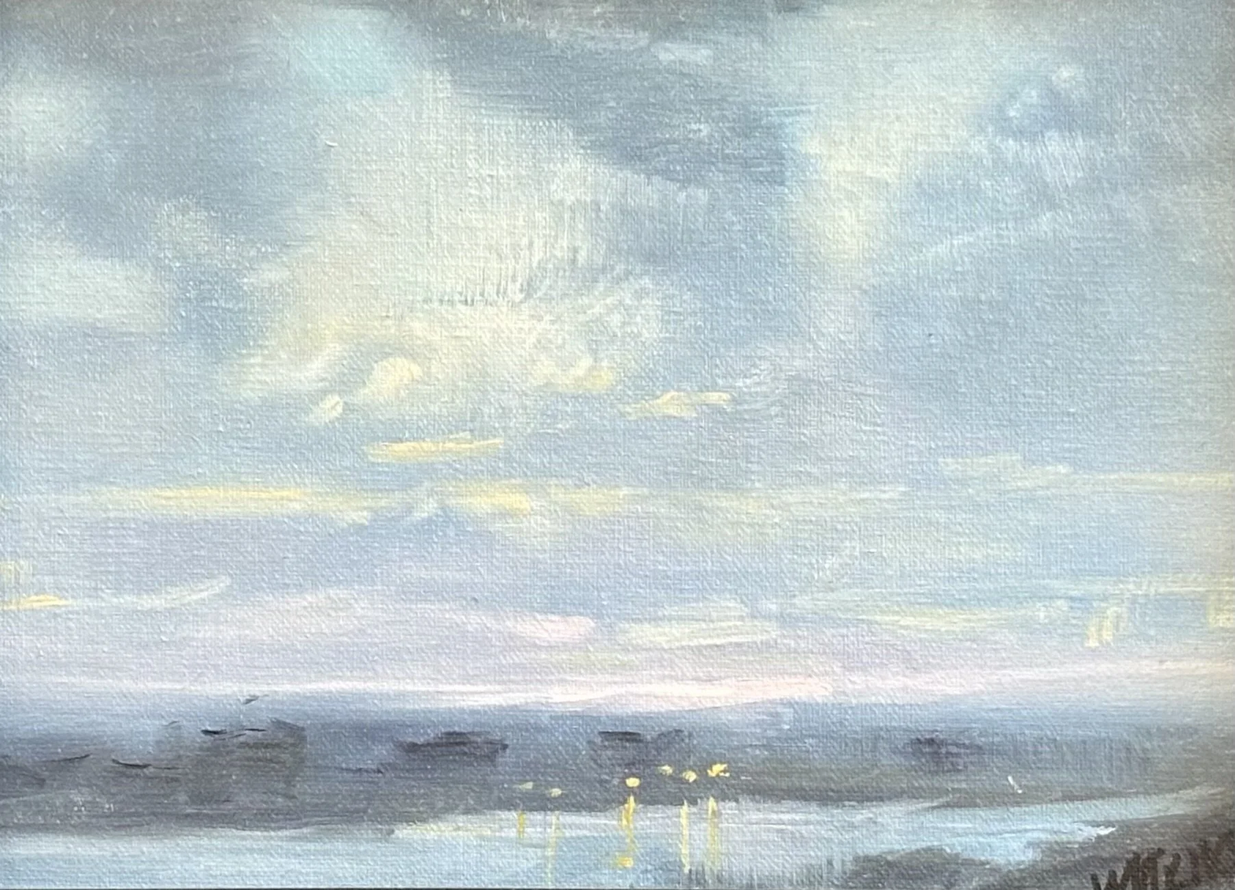 "Distant Lights" original oil, 6"x8", $350.00